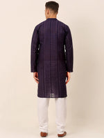 Thumbnail for Jompers Men's Pure Cottom Embroidered Kurta Pyjama Set - Navy Blue - Distacart