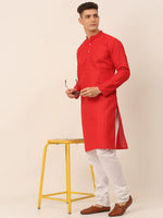 Thumbnail for Jompers Men's Pure Cottom Embroidered Kurta Pyjama Set - Red - Distacart