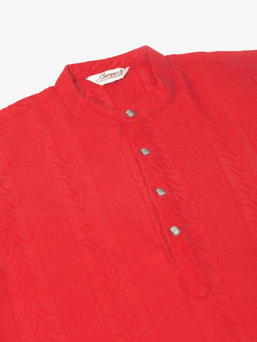 Jompers Men's Pure Cottom Embroidered Kurta Pyjama Set - Red - Distacart