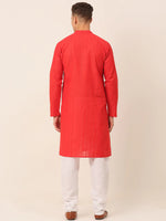 Thumbnail for Jompers Men's Pure Cottom Embroidered Kurta Pyjama Set - Red - Distacart