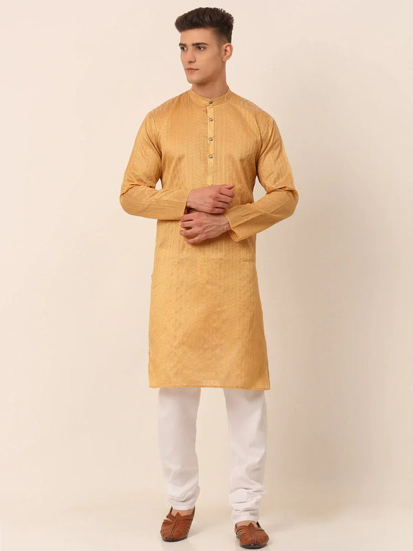 Jompers Men's Silk Blend Sequence Embroidered Kurta Pyjama Set - Beige - Distacart
