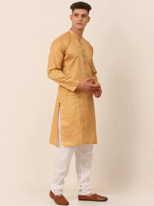 Jompers Men's Silk Blend Sequence Embroidered Kurta Pyjama Set - Beige - Distacart