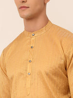 Thumbnail for Jompers Men's Silk Blend Sequence Embroidered Kurta Pyjama Set - Beige - Distacart