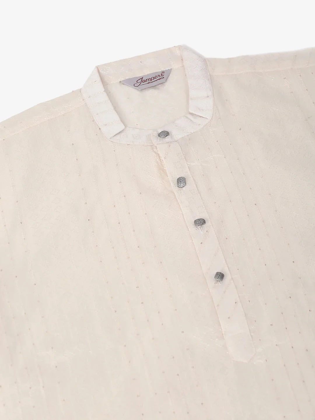 Jompers Men's Silk Blend Sequence Embroidered Kurta Pyjama Set - Cream - Distacart