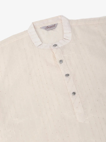 Jompers Men's Silk Blend Sequence Embroidered Kurta Pyjama Set - Cream - Distacart