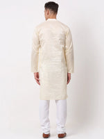 Thumbnail for Jompers Men's Silk Blend Sequence Embroidered Kurta Pyjama Set - Cream - Distacart