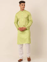 Thumbnail for Jompers Men's Silk Blend Sequence Embroidered Kurta Pyjama Set - Green - Distacart