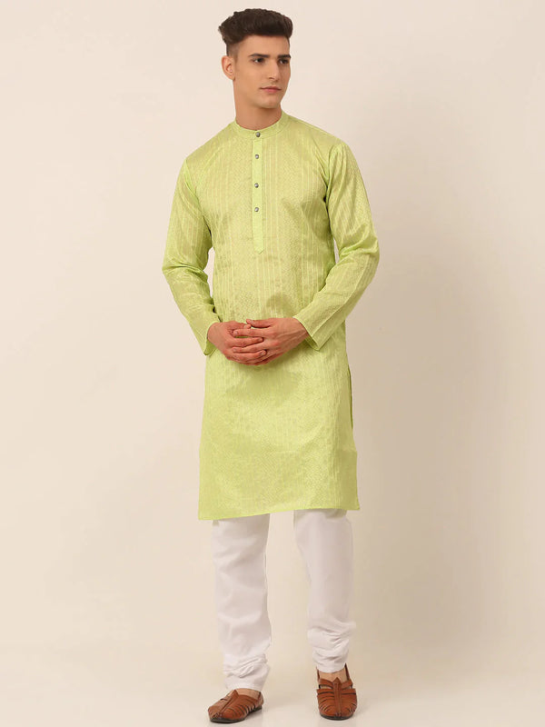 Jompers Men's Silk Blend Sequence Embroidered Kurta Pyjama Set - Green - Distacart