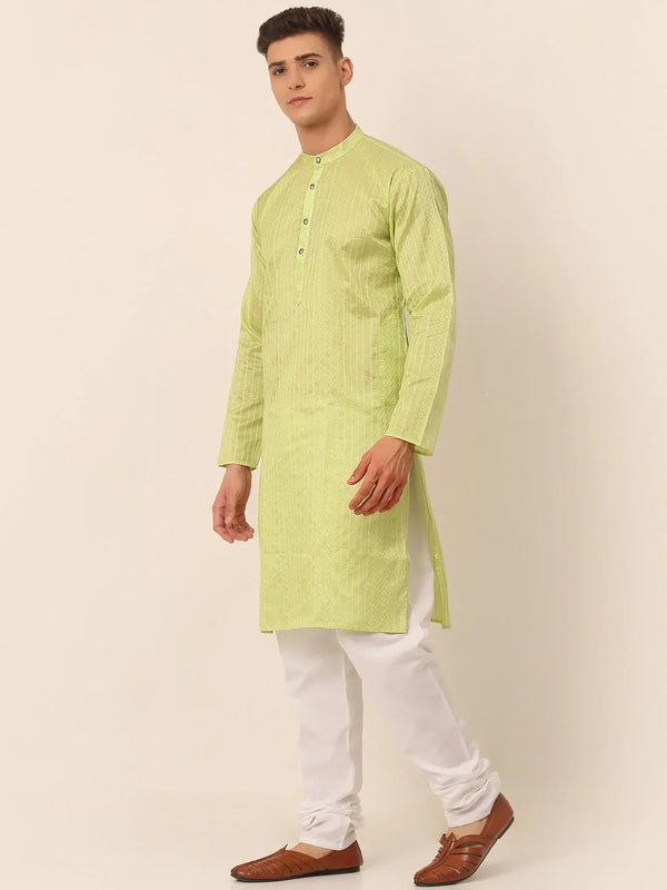 Jompers Men's Silk Blend Sequence Embroidered Kurta Pyjama Set - Green - Distacart