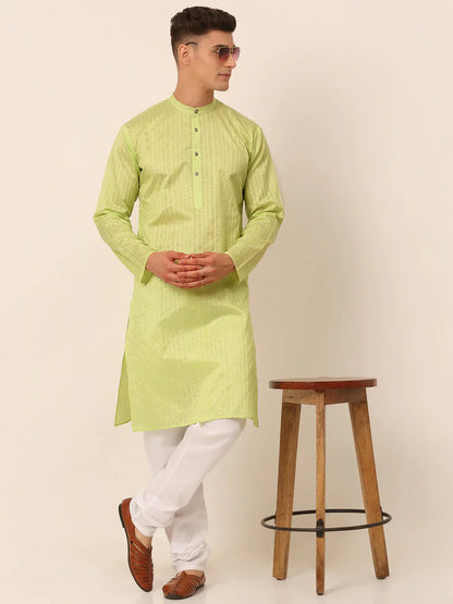 Jompers Men's Silk Blend Sequence Embroidered Kurta Pyjama Set - Green - Distacart