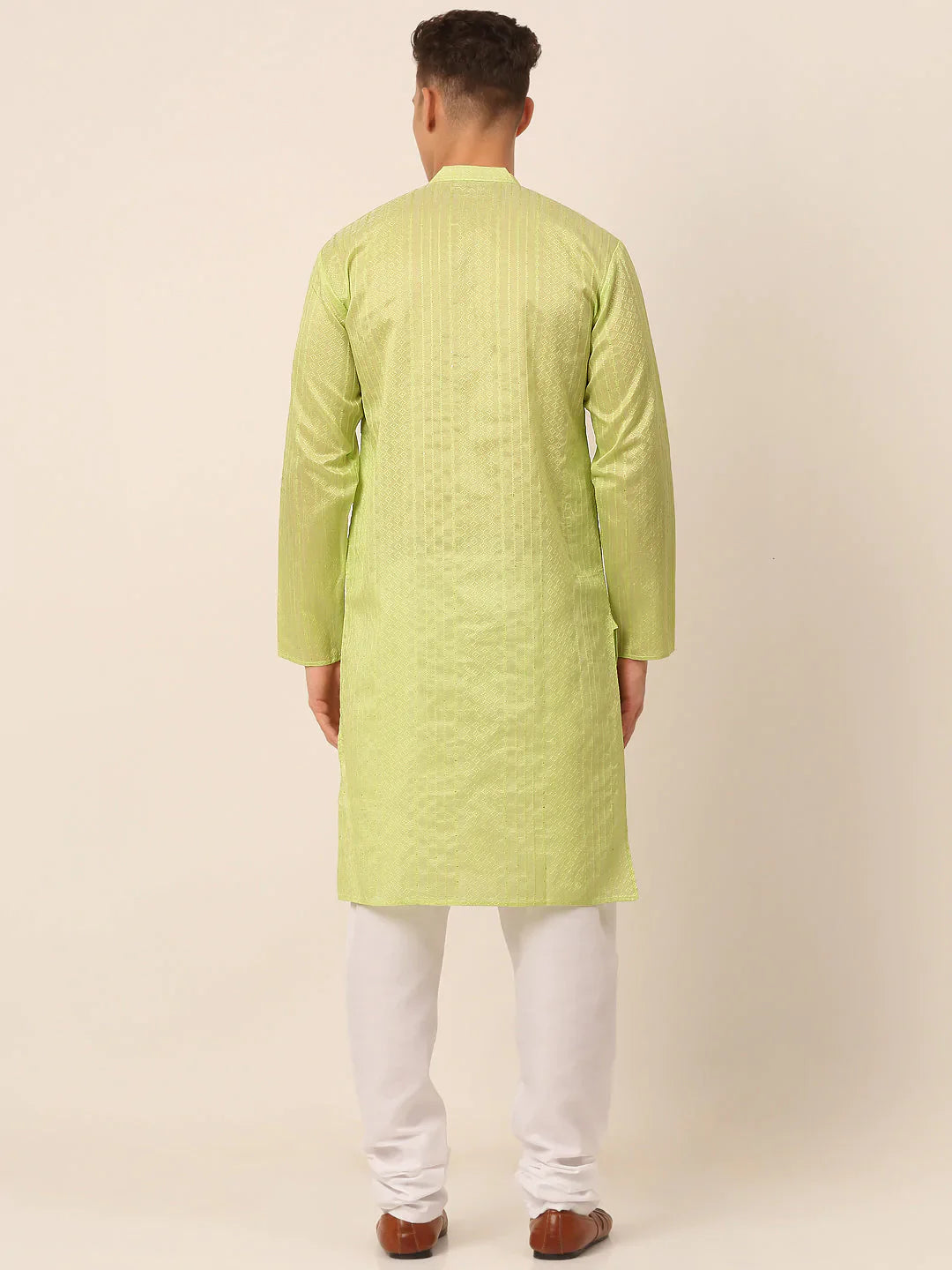 Jompers Men's Silk Blend Sequence Embroidered Kurta Pyjama Set - Green - Distacart