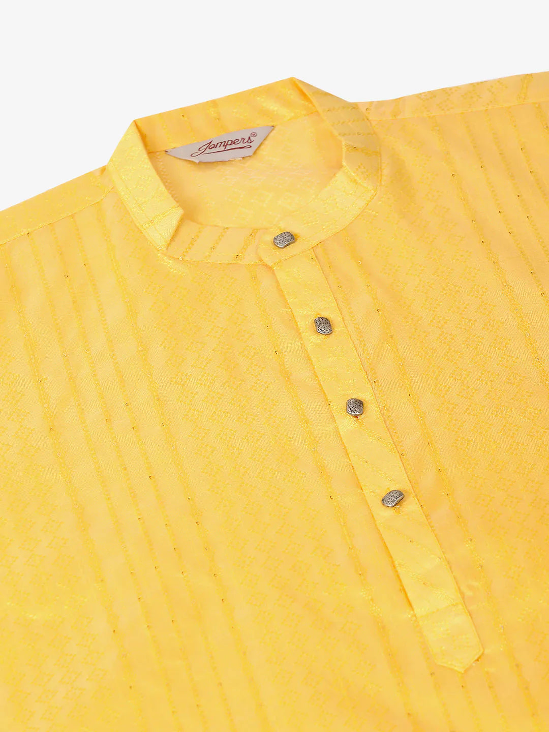 Jompers Men's Silk Blend Sequence Embroidered Kurta Pyjama Set - Yellow - Distacart