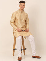 Thumbnail for Jompers Men's Silk Blend Collar Embroidered Kurta Pyjama Set - Beige - Distacart