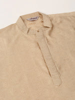 Thumbnail for Jompers Men's Silk Blend Collar Embroidered Kurta Pyjama Set - Beige - Distacart