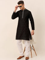Thumbnail for Jompers Men's Silk Blend Collar Embroidered Kurta Pyjama Set - Black - Distacart