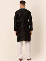 Thumbnail for Jompers Men's Silk Blend Collar Embroidered Kurta Pyjama Set - Black - Distacart