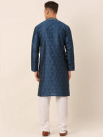 Thumbnail for Jompers Men's Silk Blend Collar Embroidered Kurta Pyjama Set - Peacock - Distacart