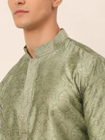 Thumbnail for Jompers Men's Silk Blend Collar Embroidered Kurta Pyjama Set - Pista - Distacart