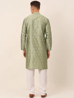 Thumbnail for Jompers Men's Silk Blend Collar Embroidered Kurta Pyjama Set - Pista - Distacart