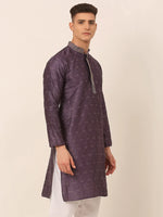 Thumbnail for Jompers Men's Silk Blend Collar Embroidered Kurta only - Purple - Distacart