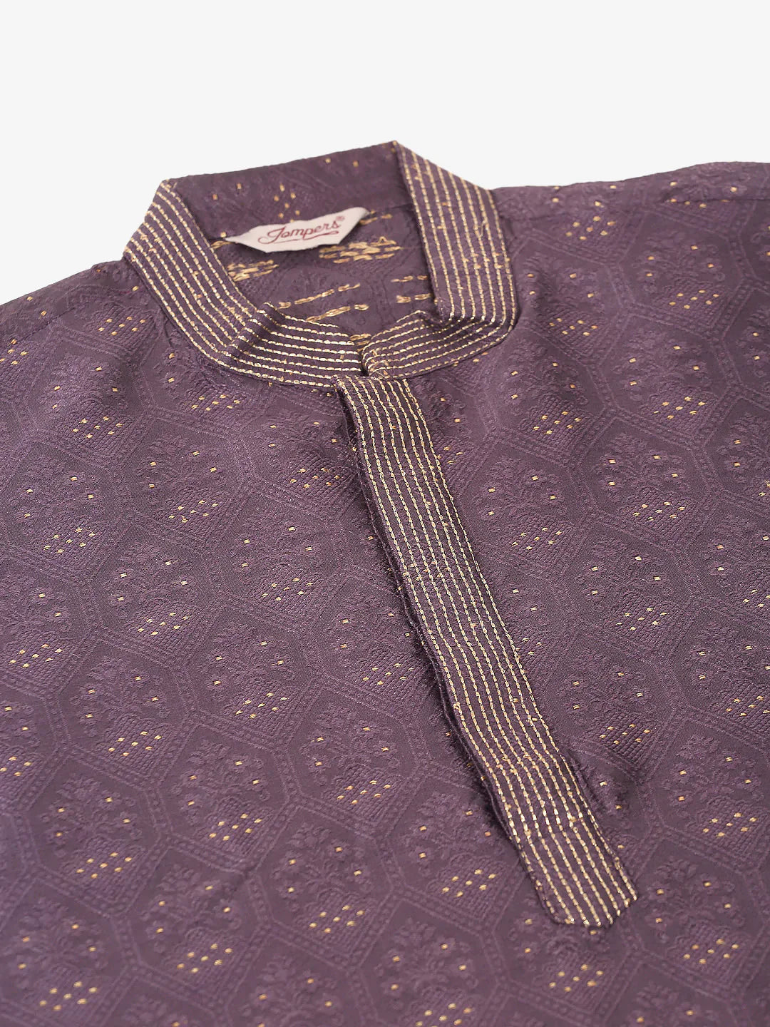 Jompers Men's Silk Blend Collar Embroidered Kurta only - Purple - Distacart