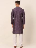 Thumbnail for Jompers Men's Silk Blend Collar Embroidered Kurta Pyjama Set - Purple - Distacart