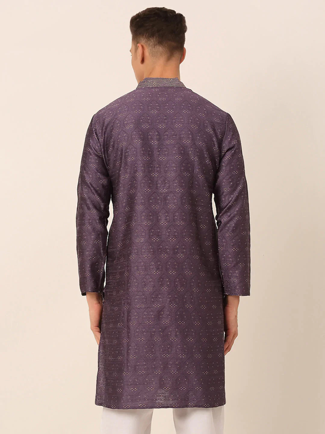 Jompers Men's Silk Blend Collar Embroidered Kurta only - Purple - Distacart
