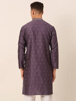 Thumbnail for Jompers Men's Silk Blend Collar Embroidered Kurta only - Purple - Distacart
