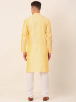 Thumbnail for Jompers Men's Silk Blend Collar Embroidered Kurta Pyjama Set - Golden - Distacart