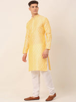 Thumbnail for Jompers Men's Silk Blend Collar Embroidered Kurta Pyjama Set - Golden - Distacart