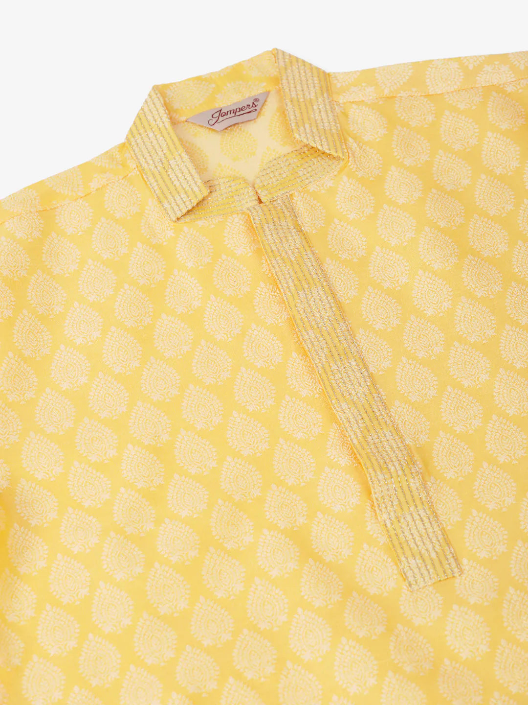 Jompers Men's Silk Blend Collar Embroidered Kurta Pyjama Set - Golden - Distacart