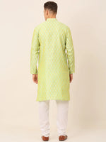 Thumbnail for Jompers Men's Silk Blend Collar Embroidered Kurta Pyjama Set - Green - Distacart