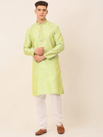 Thumbnail for Jompers Men's Silk Blend Collar Embroidered Kurta Pyjama Set - Green - Distacart