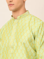 Thumbnail for Jompers Men's Silk Blend Collar Embroidered Kurta Pyjama Set - Green - Distacart