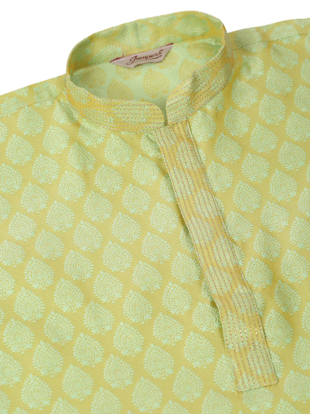 Jompers Men's Silk Blend Collar Embroidered Kurta Pyjama Set - Green - Distacart