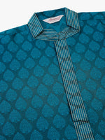 Thumbnail for Jompers Men's Silk Blend Collar Embroidered Kurta Pyjama Set - Peacock - Distacart