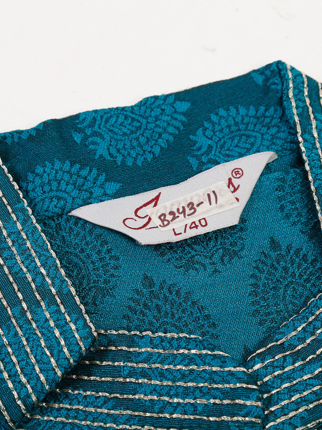 Jompers Men's Silk Blend Collar Embroidered Kurta Pyjama Set - Peacock - Distacart