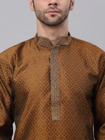 Thumbnail for Jompers Men's Silk Blend Collar Embroidered Kurta Pyjama Set - Brown - Distacart