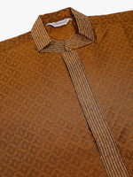 Thumbnail for Jompers Men's Silk Blend Collar Embroidered Kurta Pyjama Set - Brown - Distacart