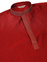 Thumbnail for Jompers Men's Silk Blend Collar Embroidered Kurta Pyjama Set - Maroon - Distacart