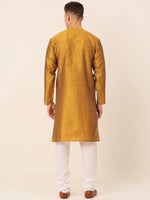 Thumbnail for Jompers Men's Silk Blend Collar Embroidered Kurta Pyjama Set - Mustard - Distacart