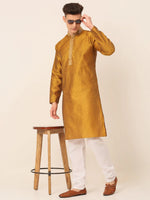 Thumbnail for Jompers Men's Silk Blend Collar Embroidered Kurta Pyjama Set - Mustard - Distacart