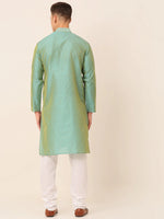 Thumbnail for Jompers Men's Silk Blend Collar Embroidered Kurta Pyjama Set - Sea-Green - Distacart