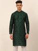 Jompers Men's Silk Blend Collar Embroidered Kurta Only - Green - Distacart