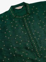 Thumbnail for Jompers Men's Silk Blend Collar Embroidered Kurta Pyjama Set - Green - Distacart
