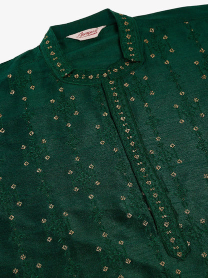 Jompers Men's Silk Blend Collar Embroidered Kurta Only - Green - Distacart