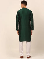 Thumbnail for Jompers Men's Silk Blend Collar Embroidered Kurta Pyjama Set - Green - Distacart