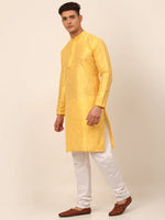 Thumbnail for Jompers Men's Silk Blend Collar Embroidered Kurta Pyjama Set - Yellow - Distacart