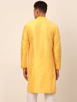 Thumbnail for Jompers Men's Silk Blend Collar Embroidered Kurta Only - Yellow - Distacart