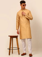 Thumbnail for Jompers Men's Beige Striped Pleated Chikankari Kurta pyjama Set - Distacart